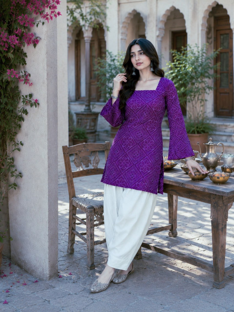 Print Kurti with Linen Cotton Farsi Pant Set
