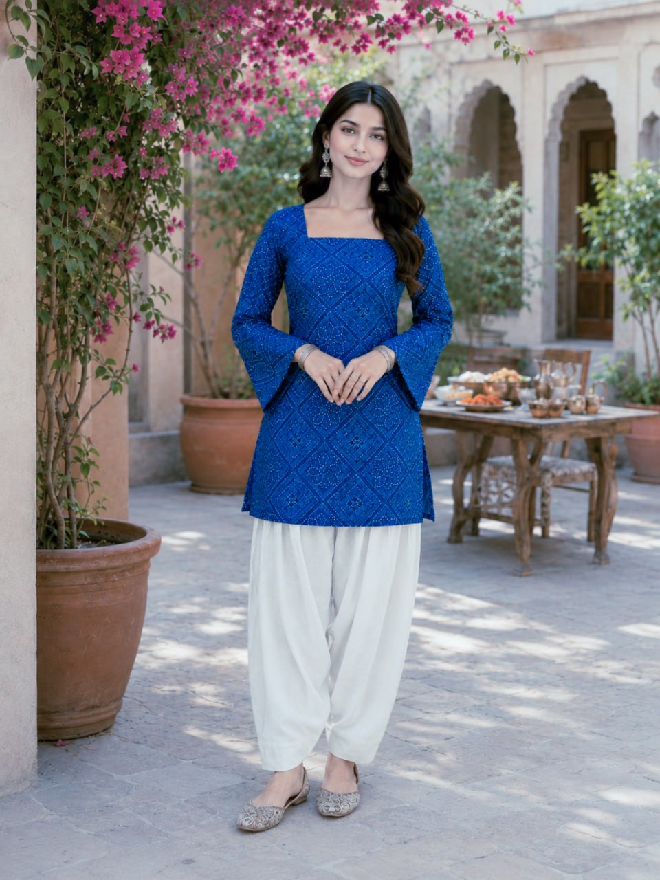 Print Kurti with Linen Cotton Farsi Pant Set