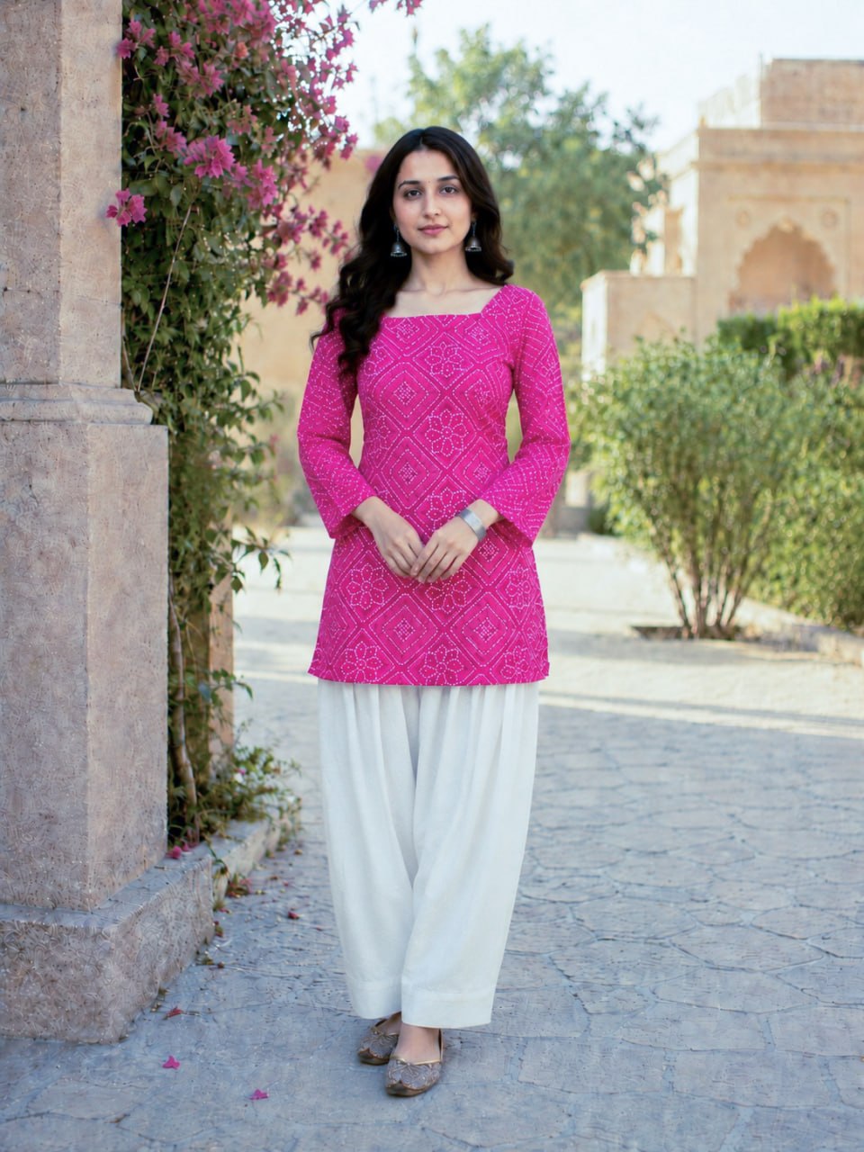Print Kurti with Linen Cotton Farsi Pant Set