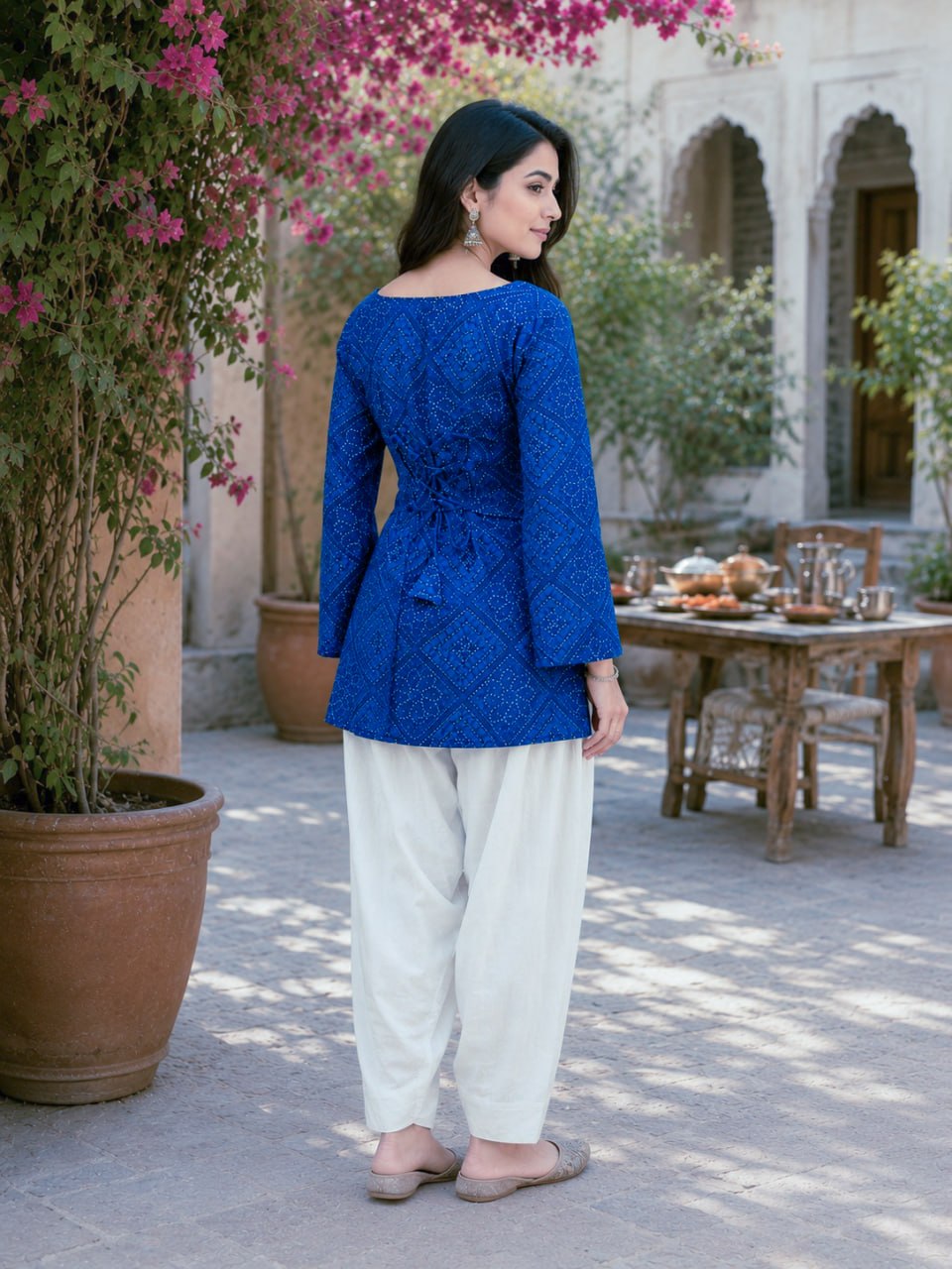 Print Kurti with Linen Cotton Farsi Pant Set