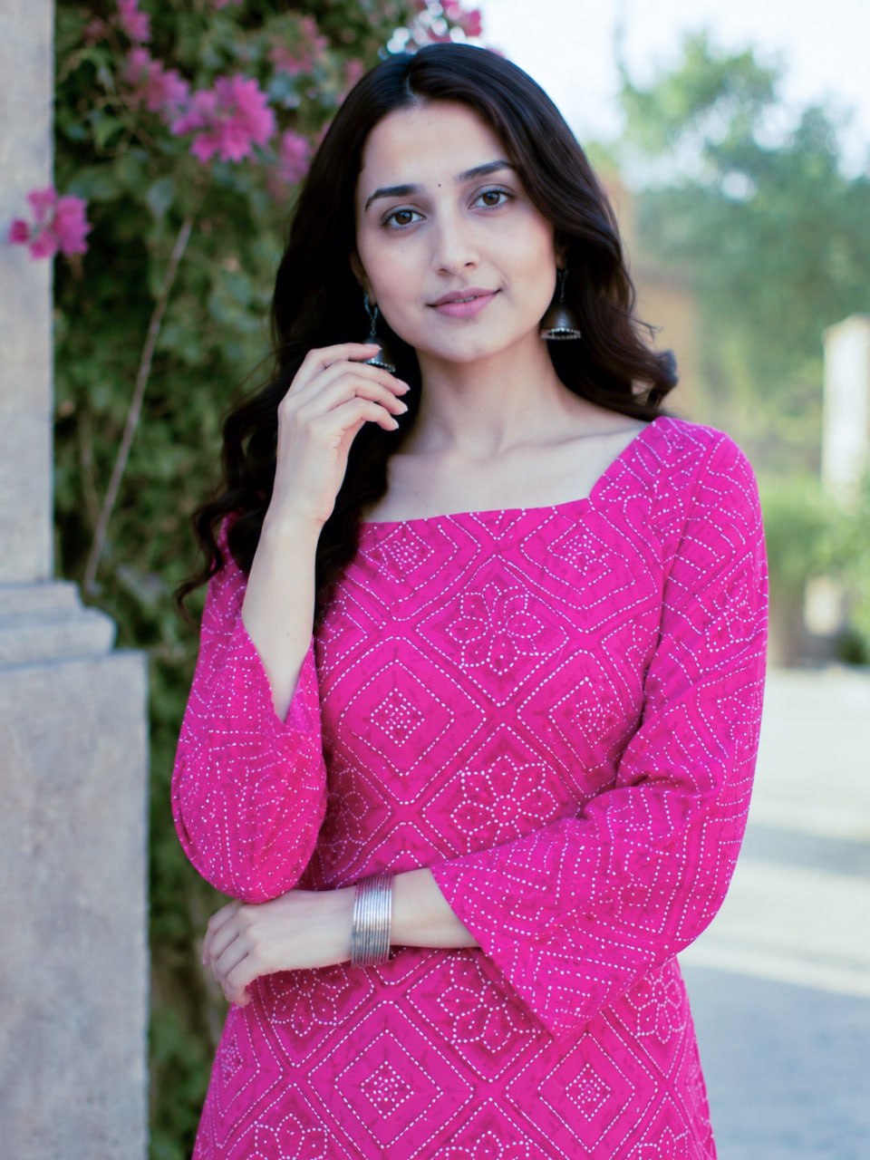 Print Kurti with Linen Cotton Farsi Pant Set
