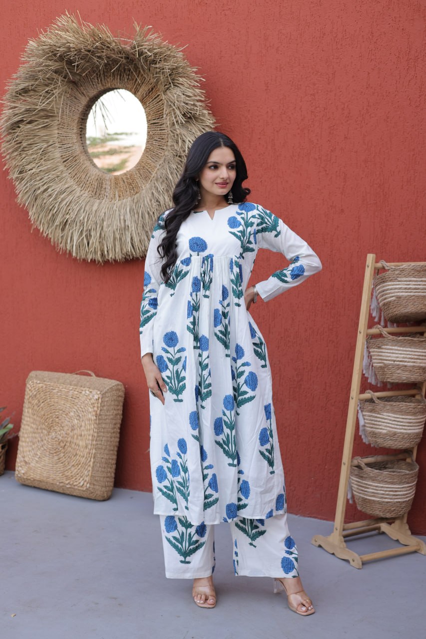 Printed Cotton Kurti Pant Set