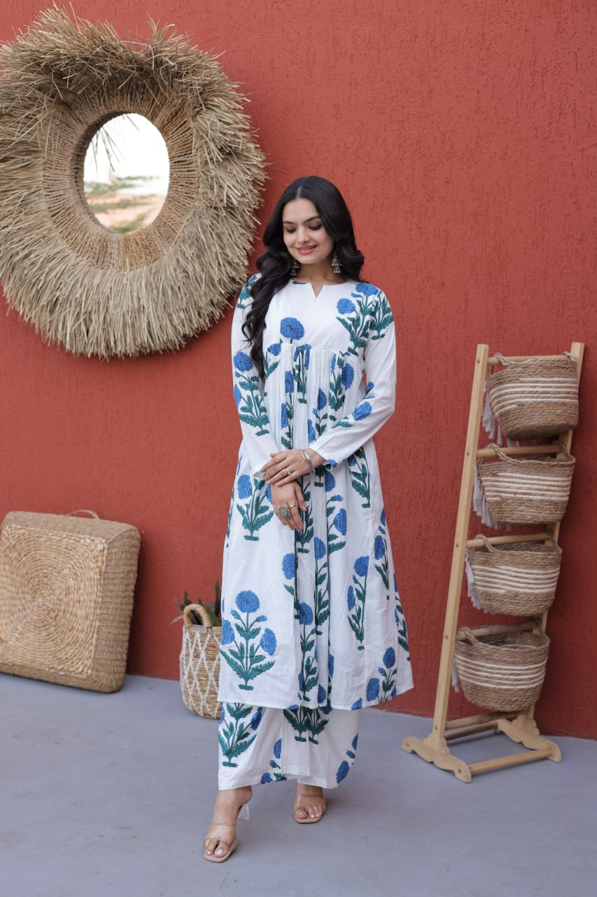 Printed Cotton Kurti Pant Set