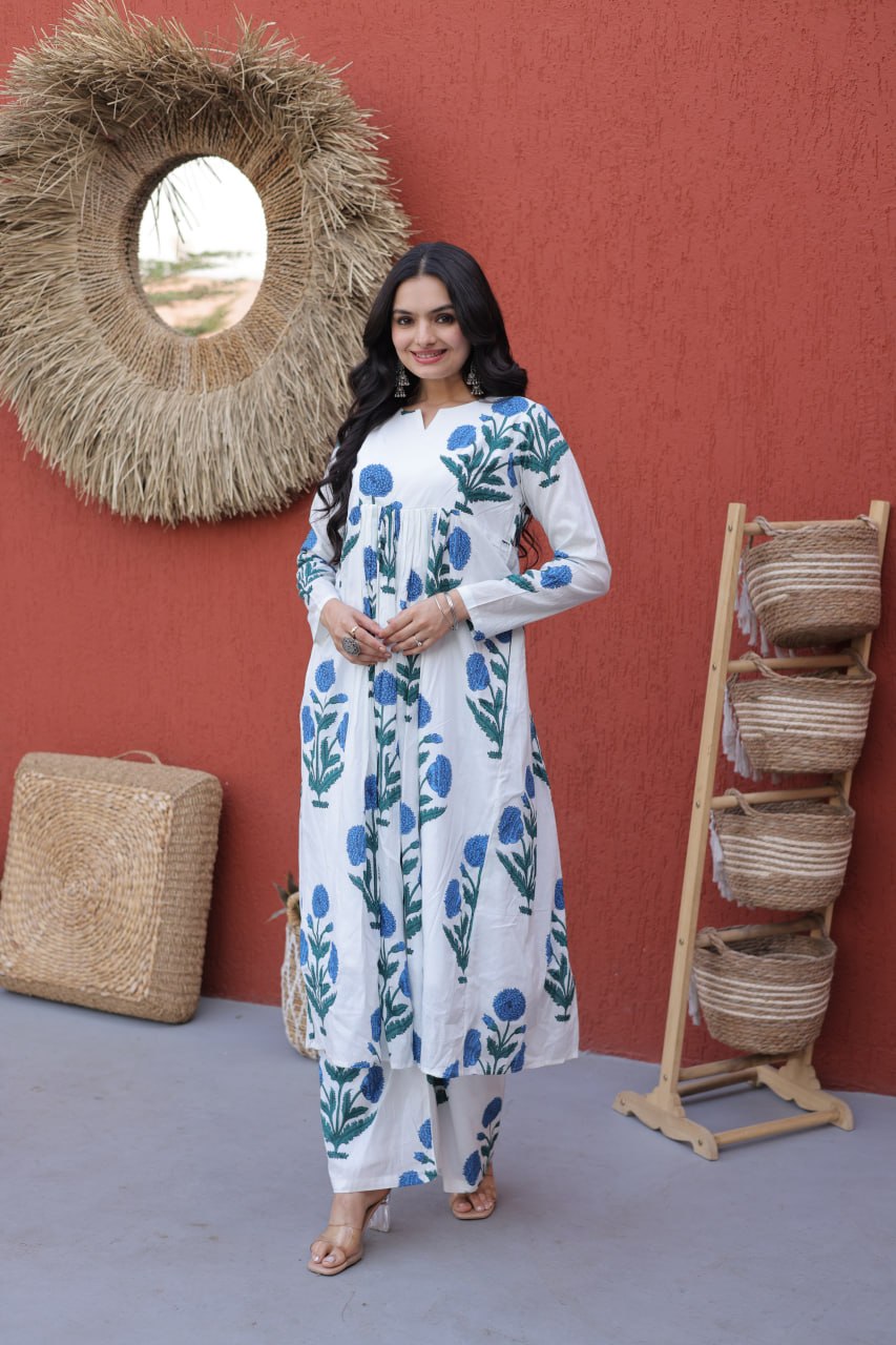 Printed Cotton Kurti Pant Set