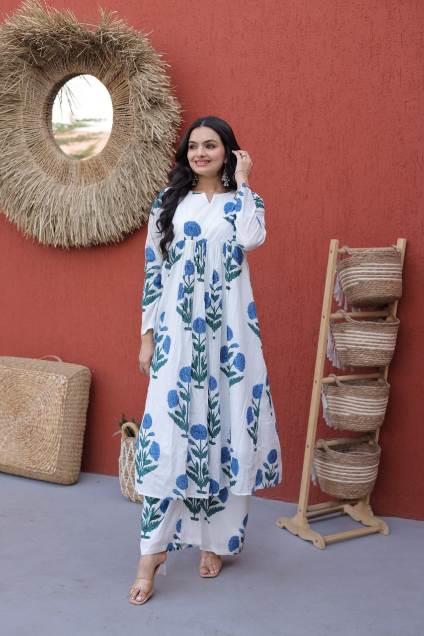 Printed Cotton Kurti Pant Set