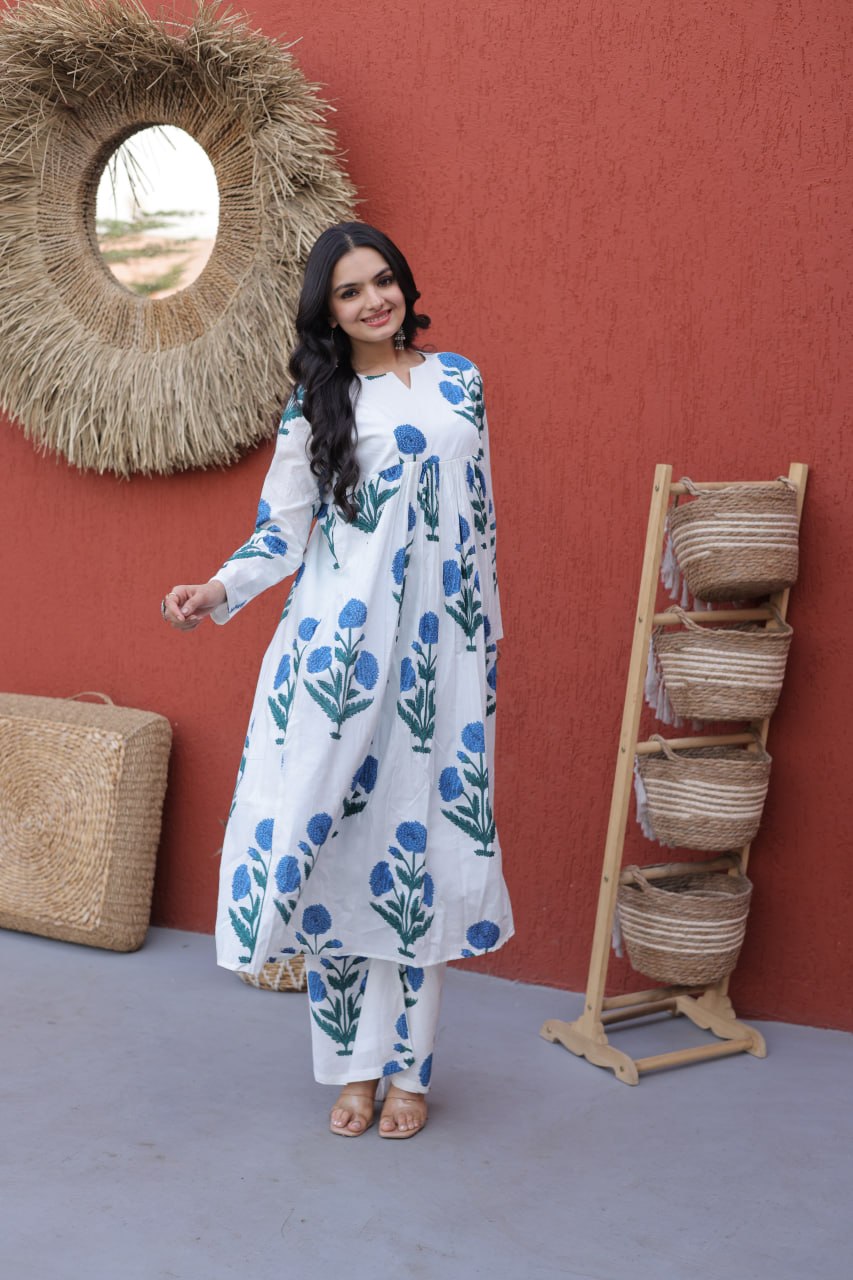 Printed Cotton Kurti Pant Set