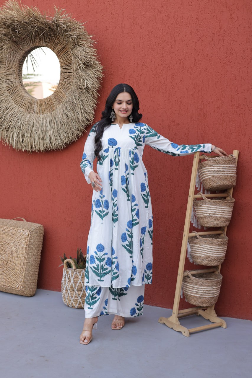 Printed Cotton Kurti Pant Set
