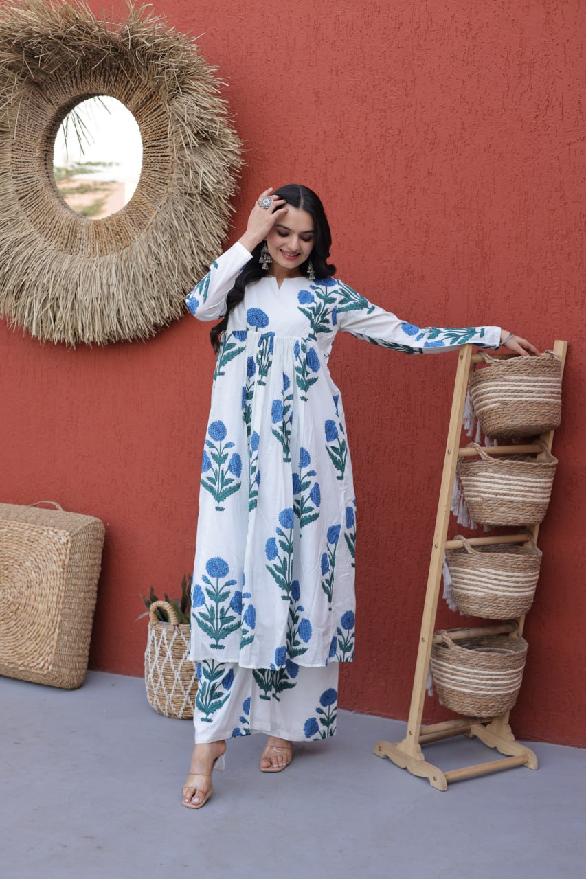Printed Cotton Kurti Pant Set