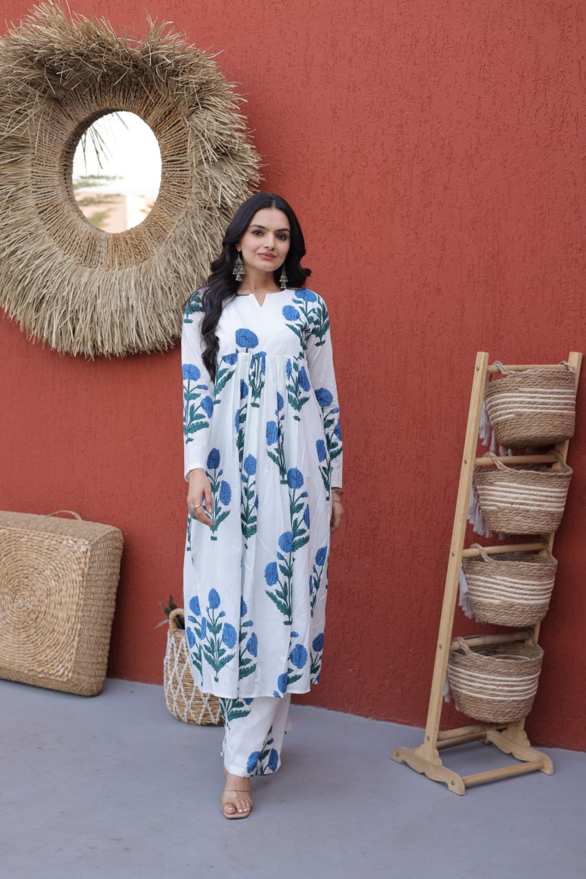 Printed Cotton Kurti Pant Set