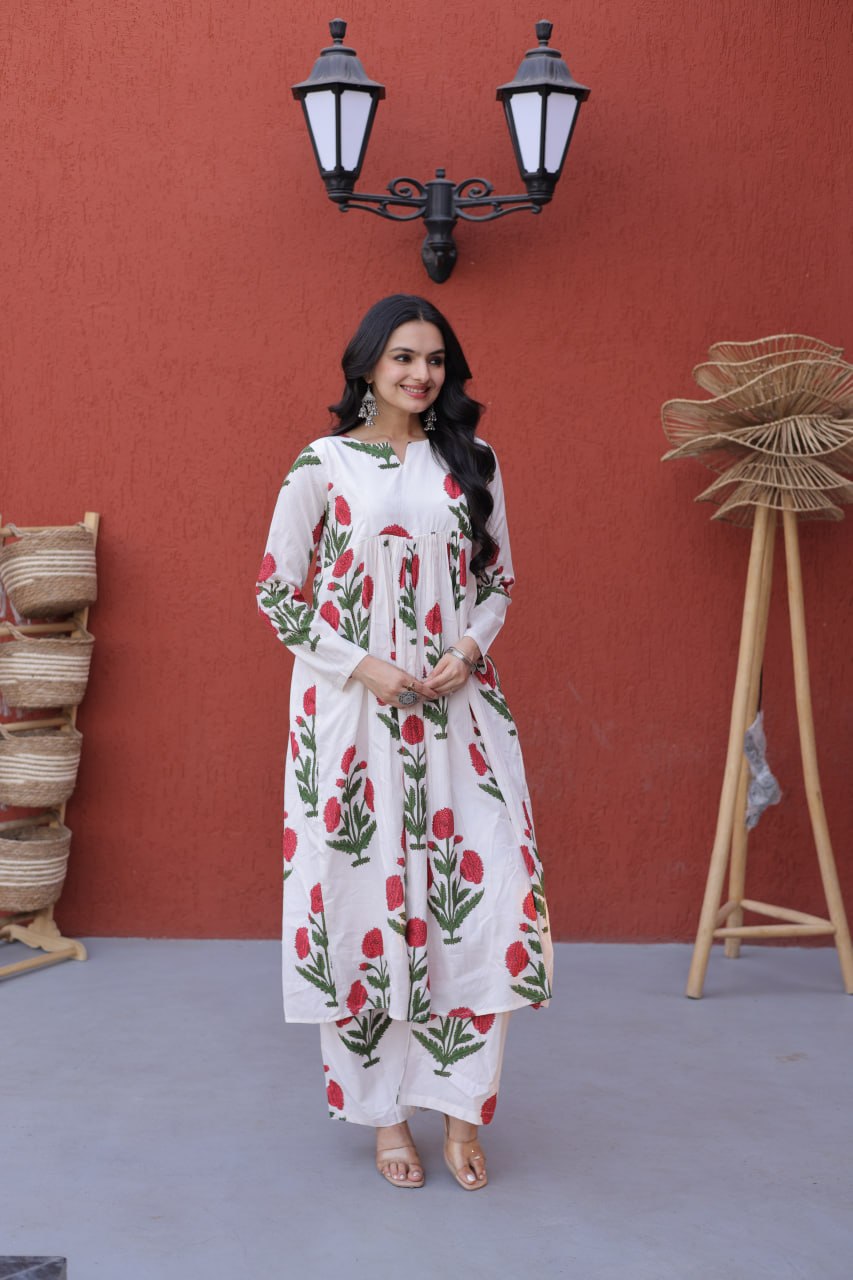 Printed Cotton Kurti Pant Set