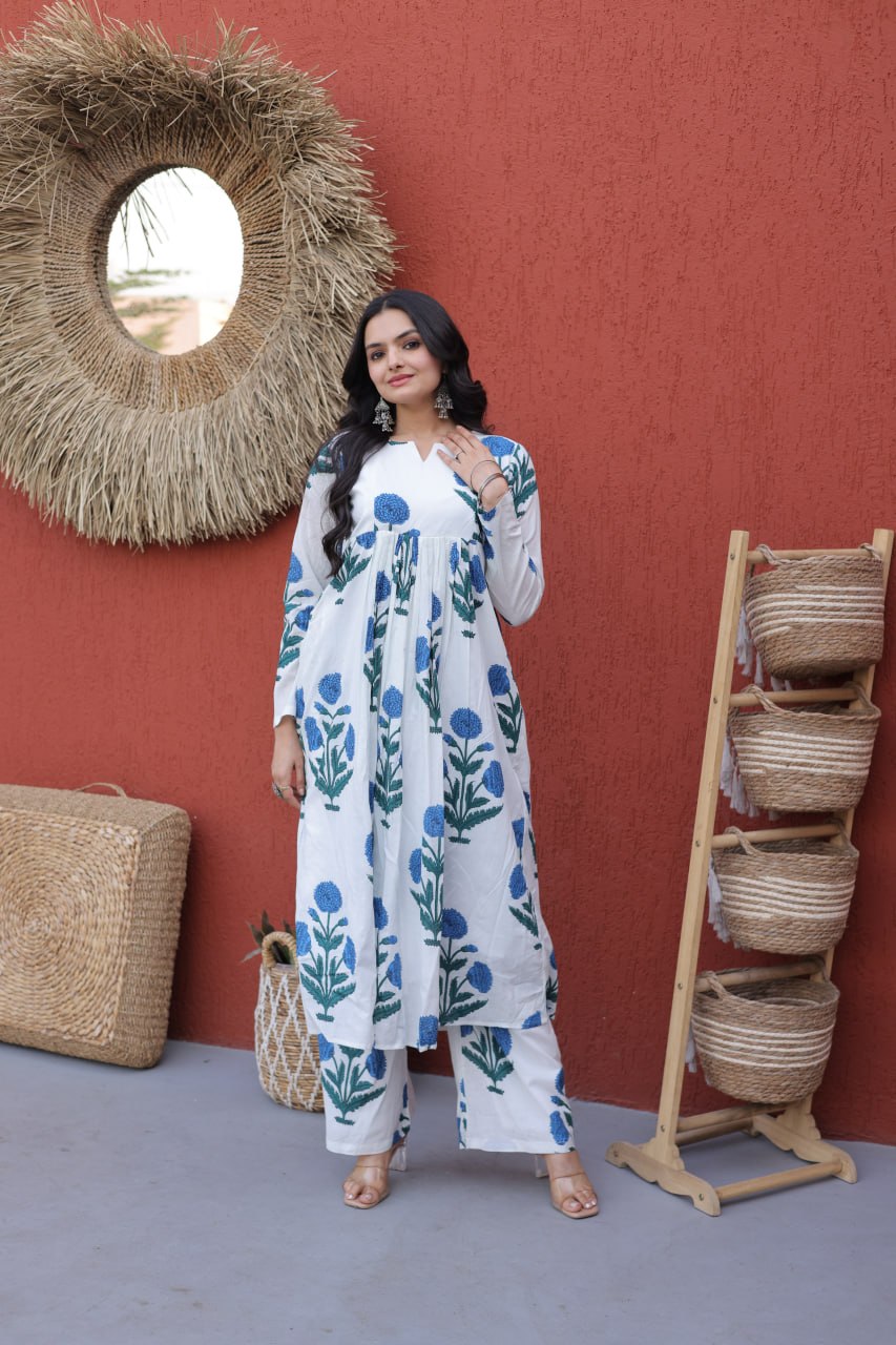 Printed Cotton Kurti Pant Set