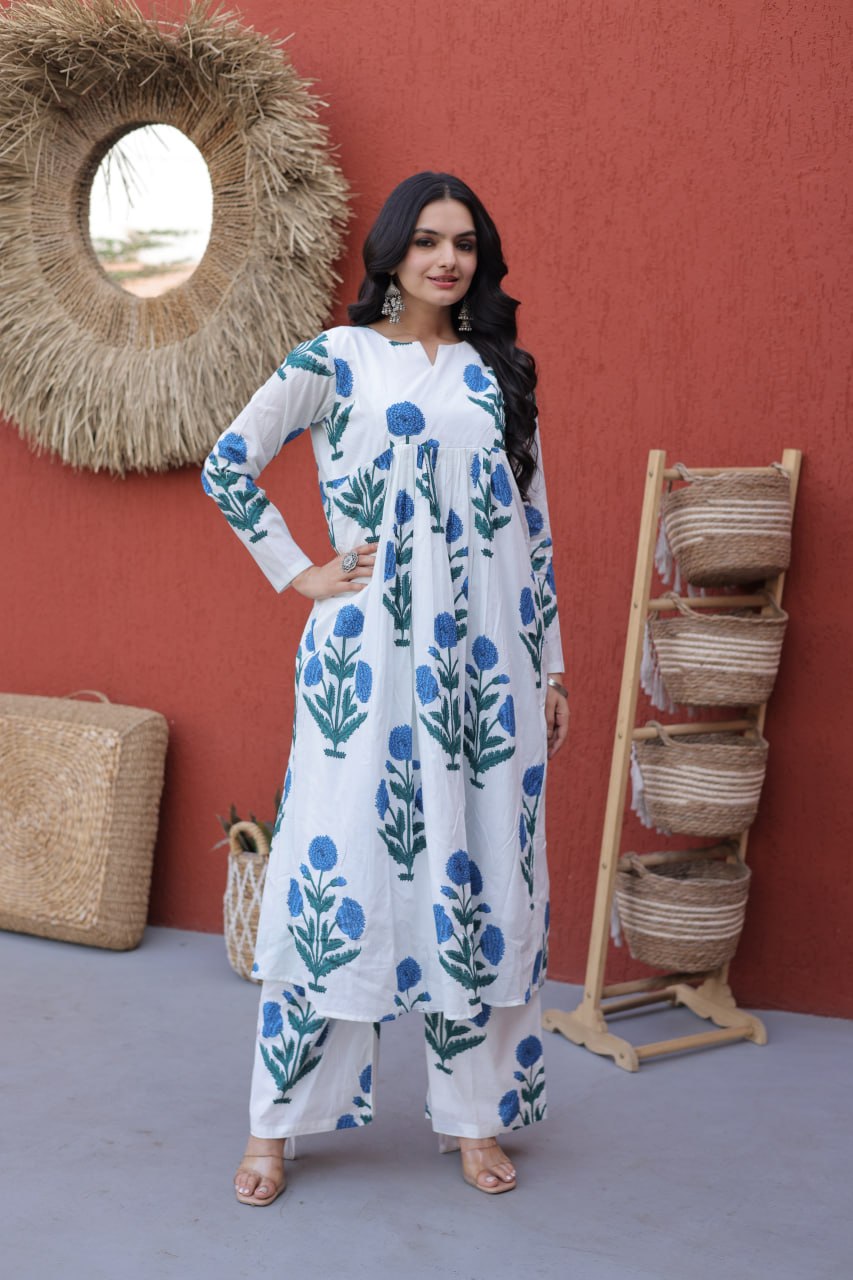 Printed Cotton Kurti Pant Set