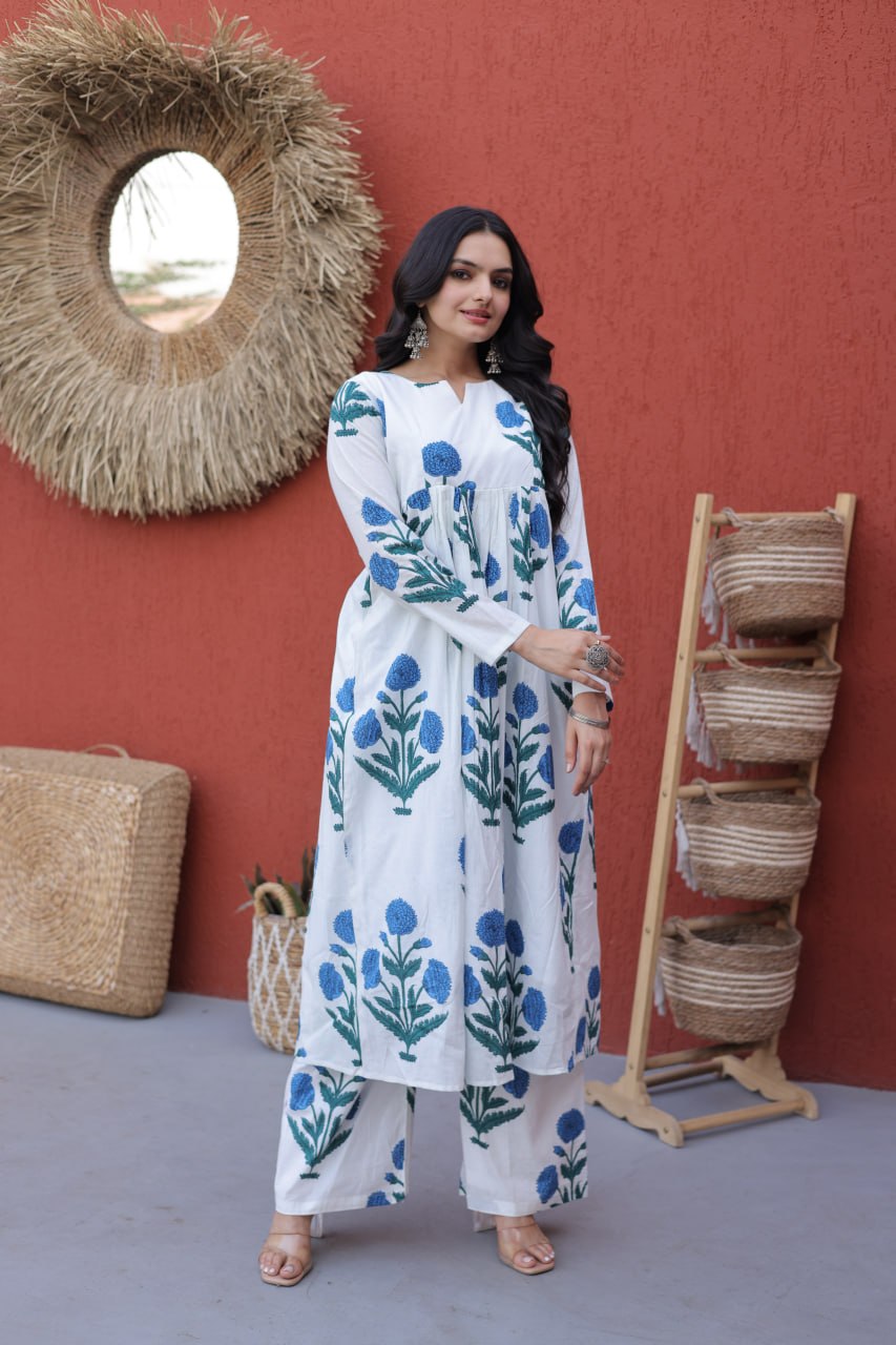 Printed Cotton Kurti Pant Set
