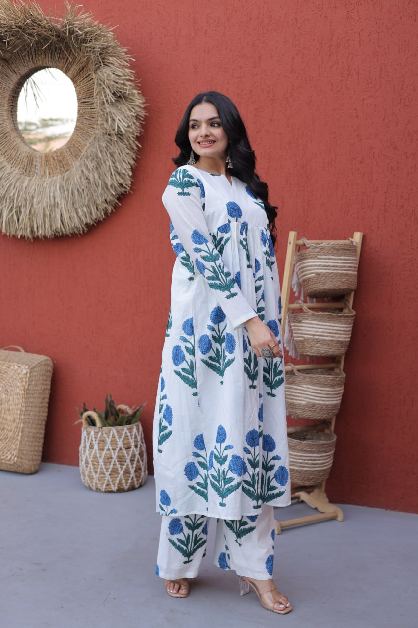 Printed Cotton Kurti Pant Set