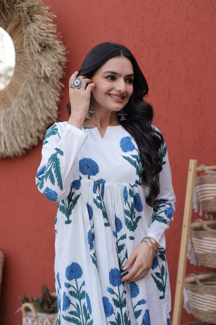 Printed Cotton Kurti Pant Set