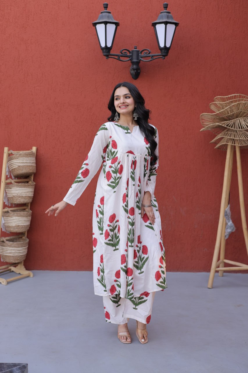 Printed Cotton Kurti Pant Set
