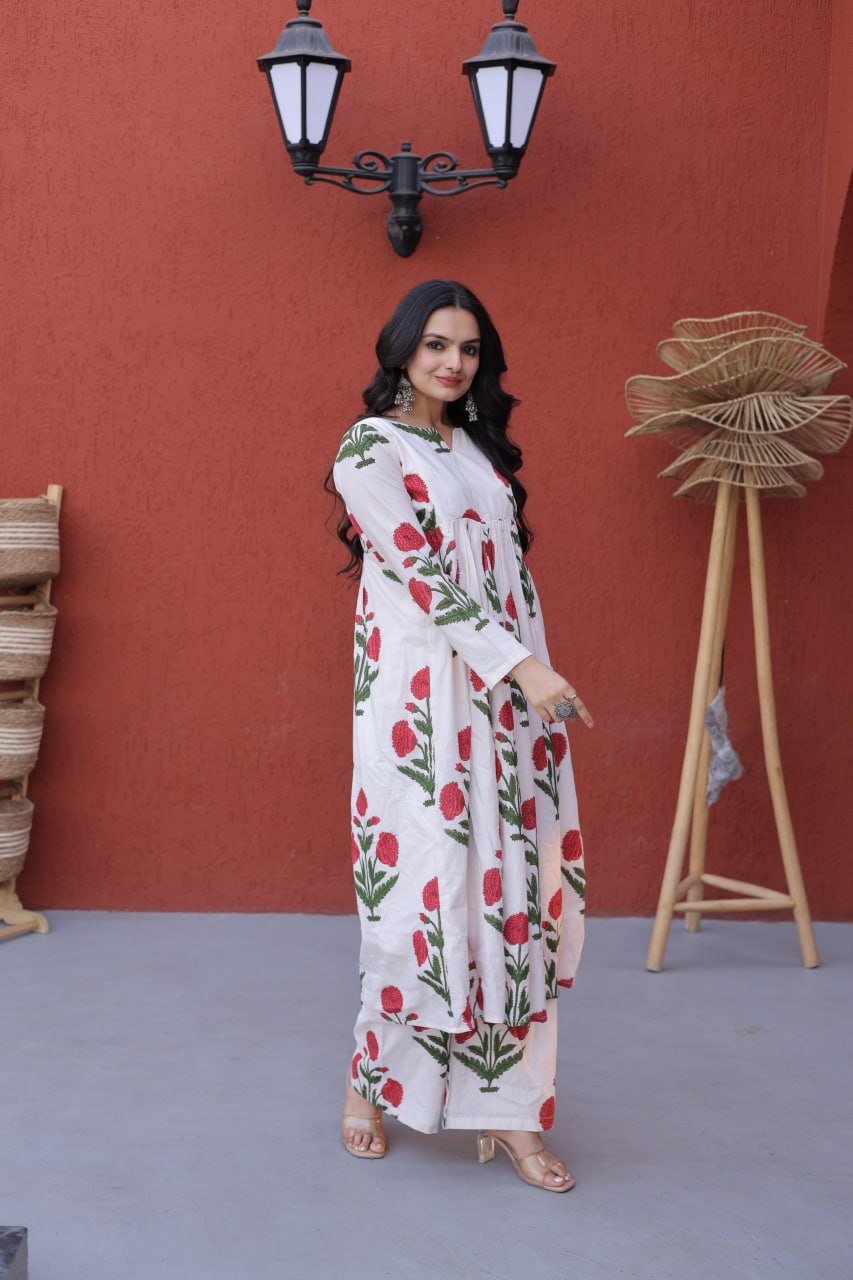 Printed Cotton Kurti Pant Set