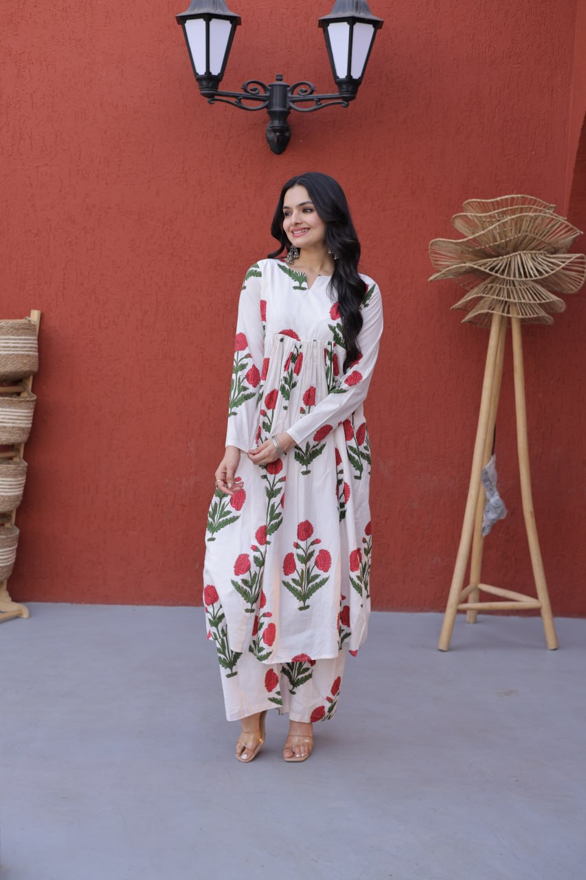 Printed Cotton Kurti Pant Set