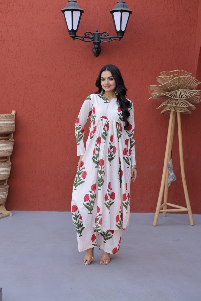 Printed Cotton Kurti Pant Set