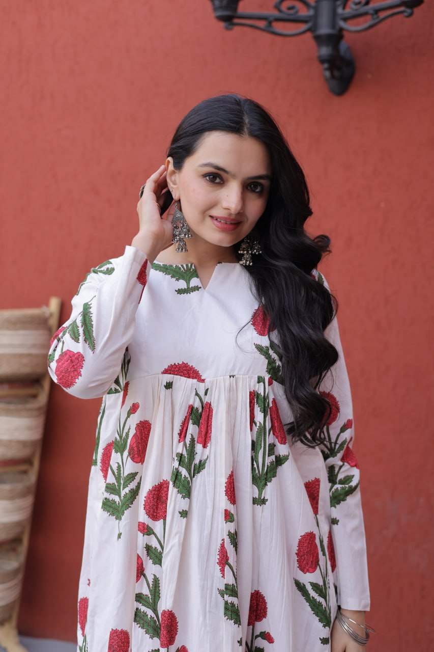 Printed Cotton Kurti Pant Set