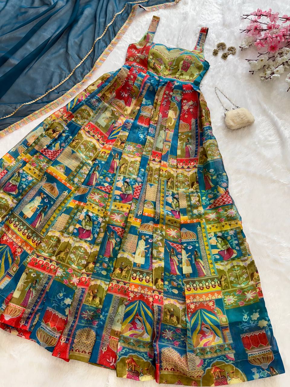 Printed Designer Jimmy Organza Silk Digital Anarkali Gown with Georgette Dupatta