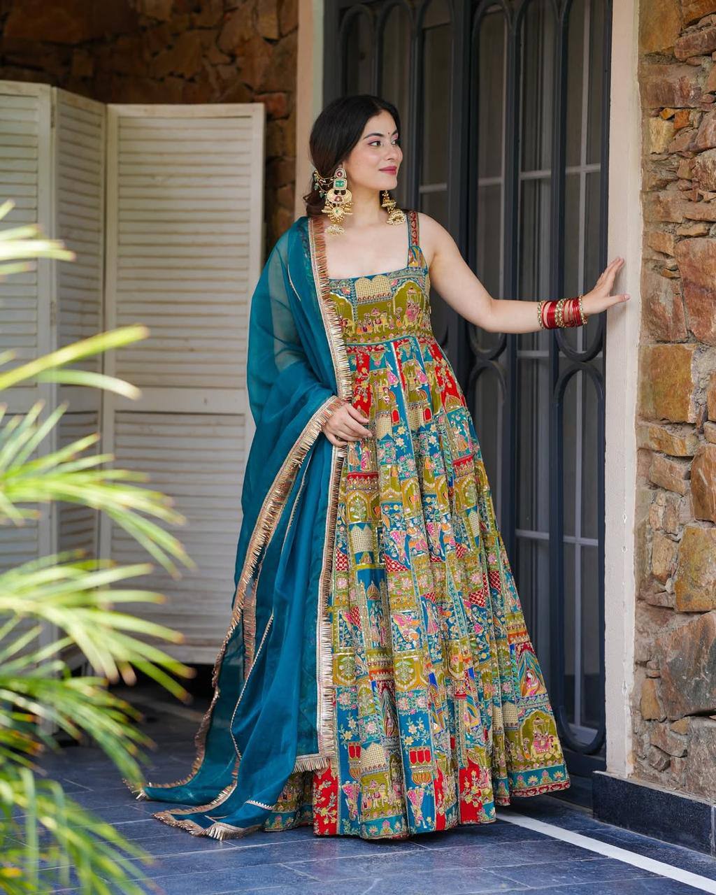 Printed Designer Jimmy Organza Silk Digital Anarkali Gown with Georgette Dupatta