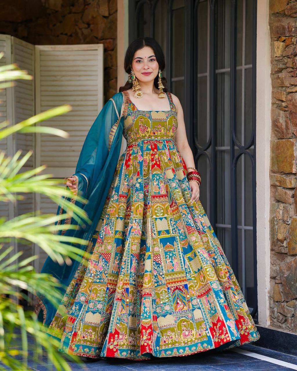 Printed Designer Jimmy Organza Silk Digital Anarkali Gown with Georgette Dupatta