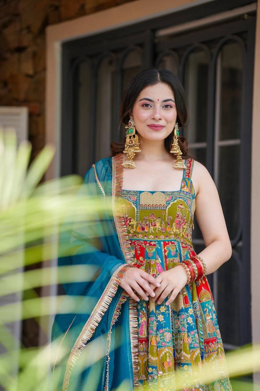 Printed Designer Jimmy Organza Silk Digital Anarkali Gown with Georgette Dupatta