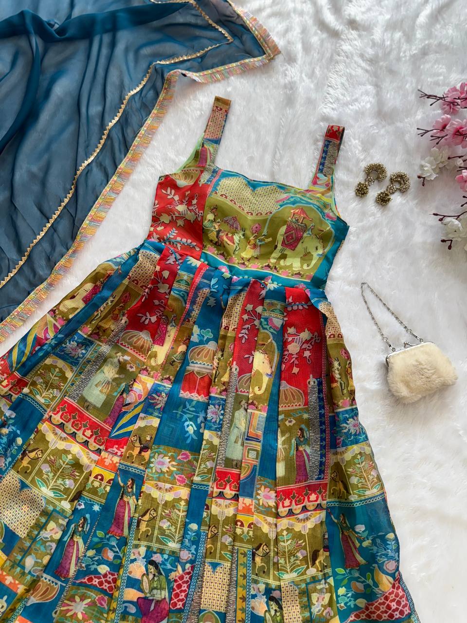 Printed Designer Jimmy Organza Silk Digital Anarkali Gown with Georgette Dupatta