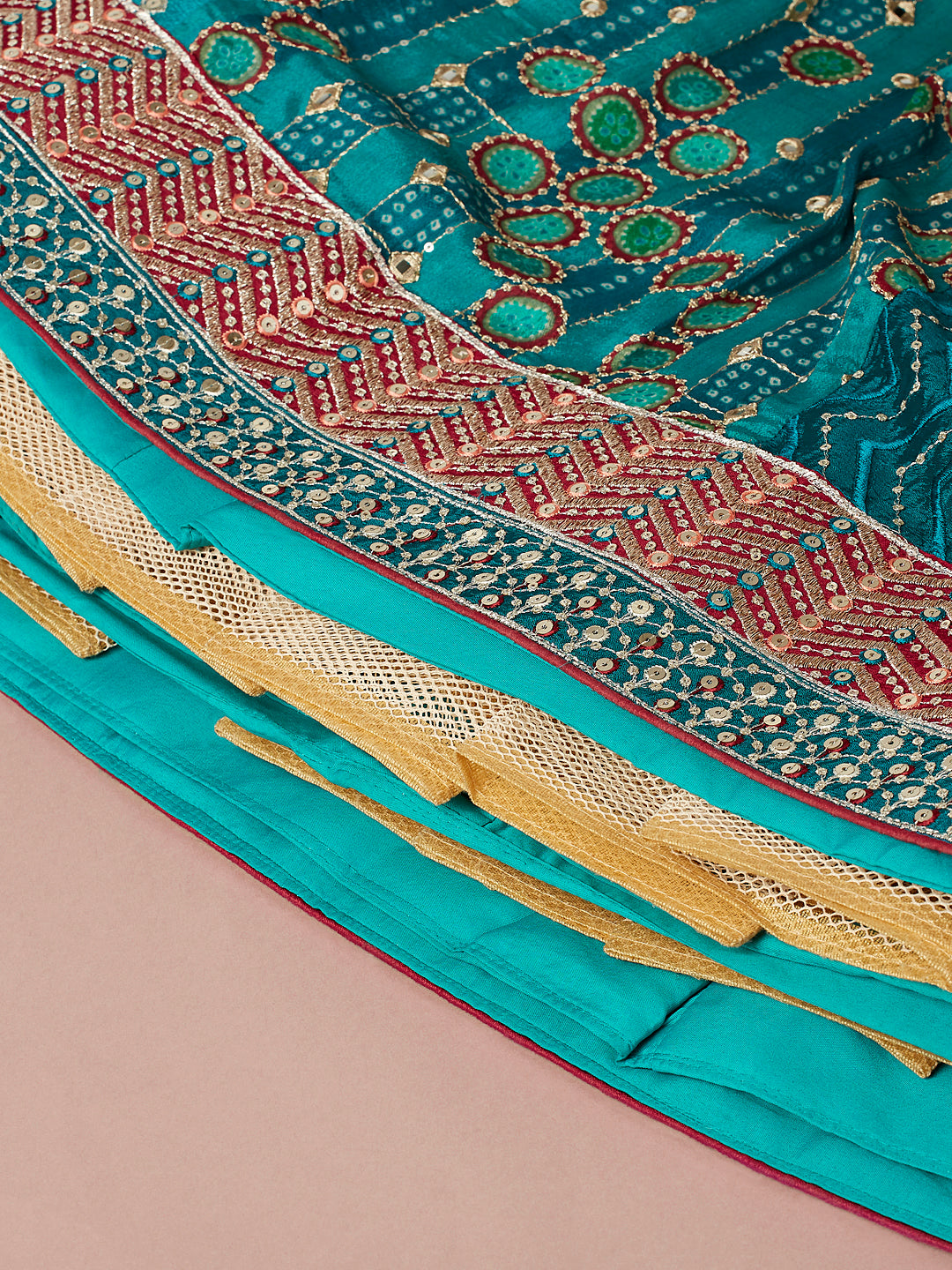 Printed embroidery Teal Georgette Sequin Semi-Stitched Lehenga choli