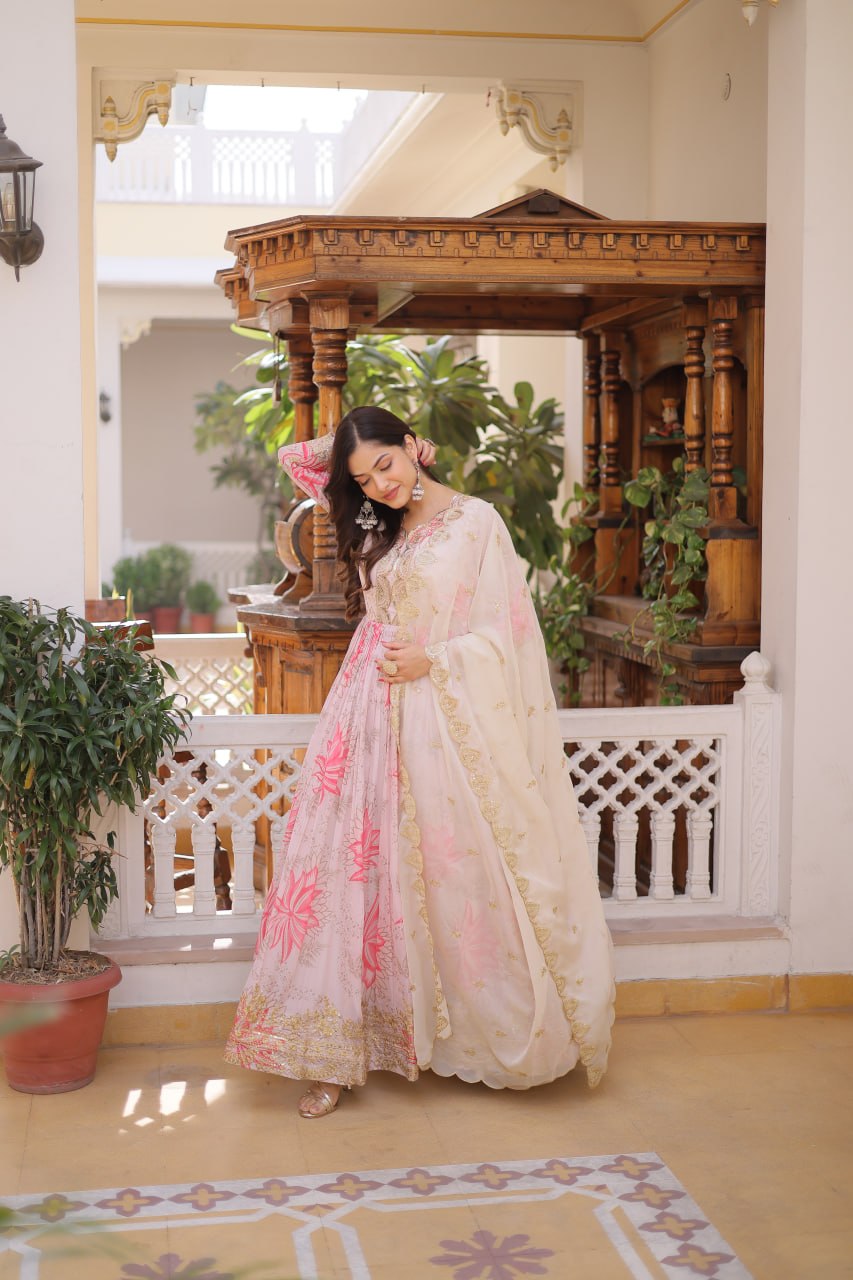 Printed Russian Silk Anarkali Gown