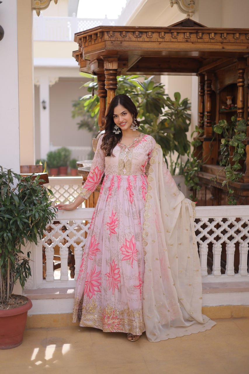 Printed Russian Silk Anarkali Gown