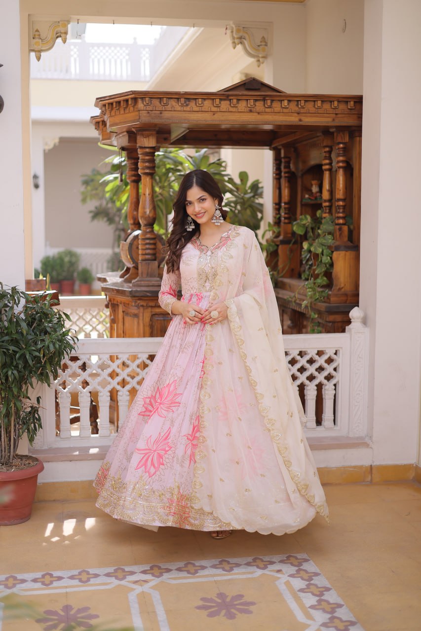 Printed Russian Silk Anarkali Gown