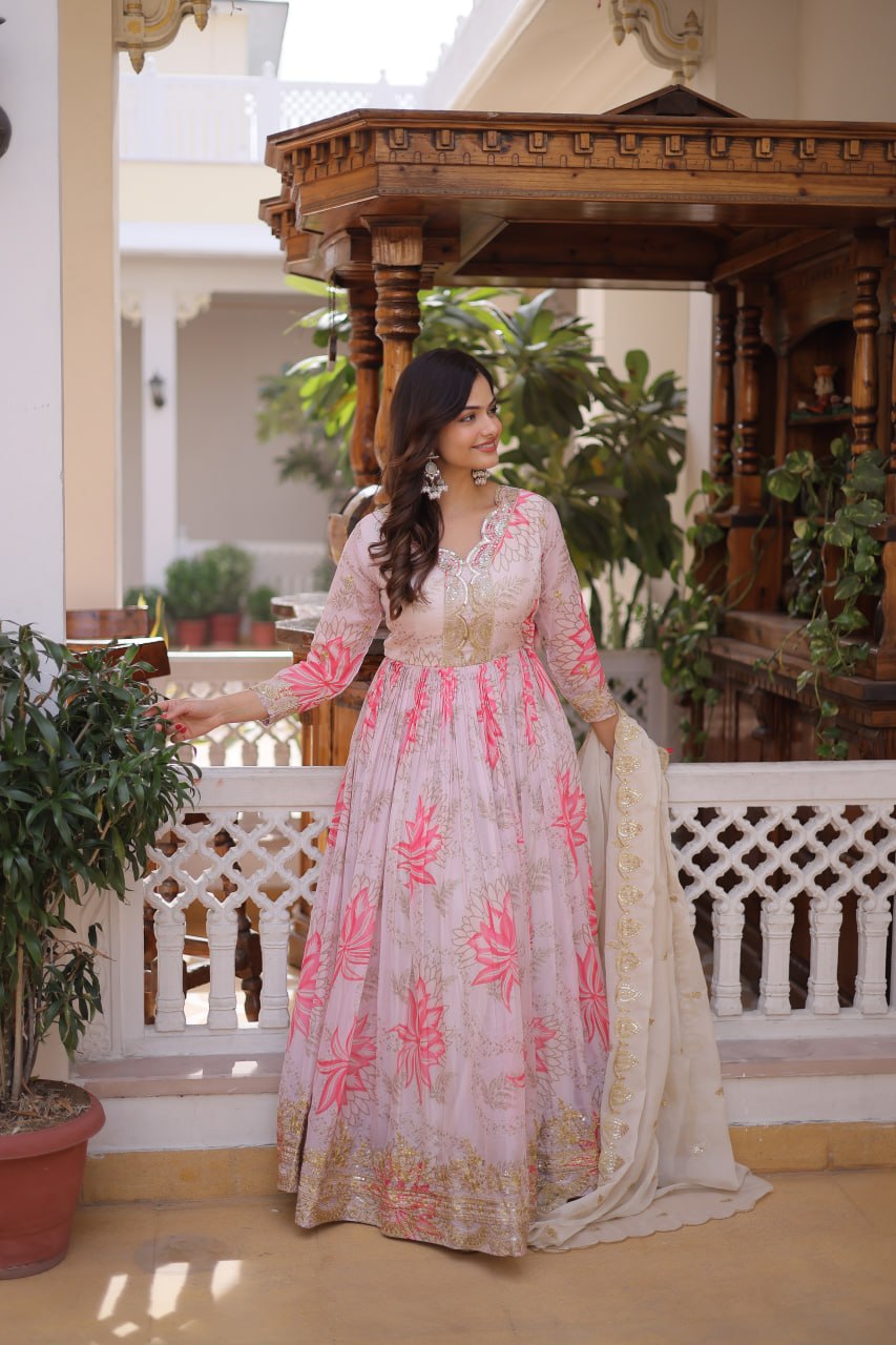 Printed Russian Silk Anarkali Gown