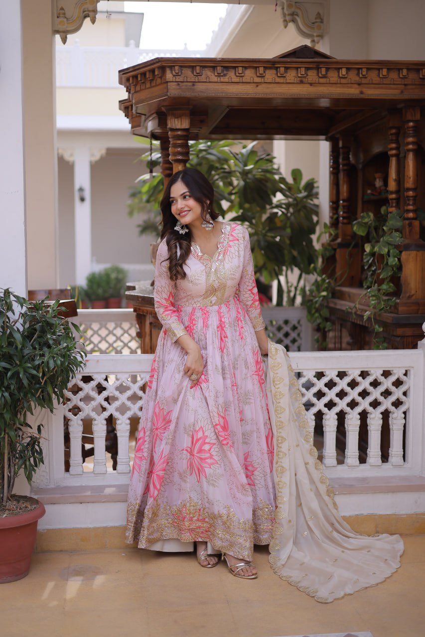 Printed Russian Silk Anarkali Gown