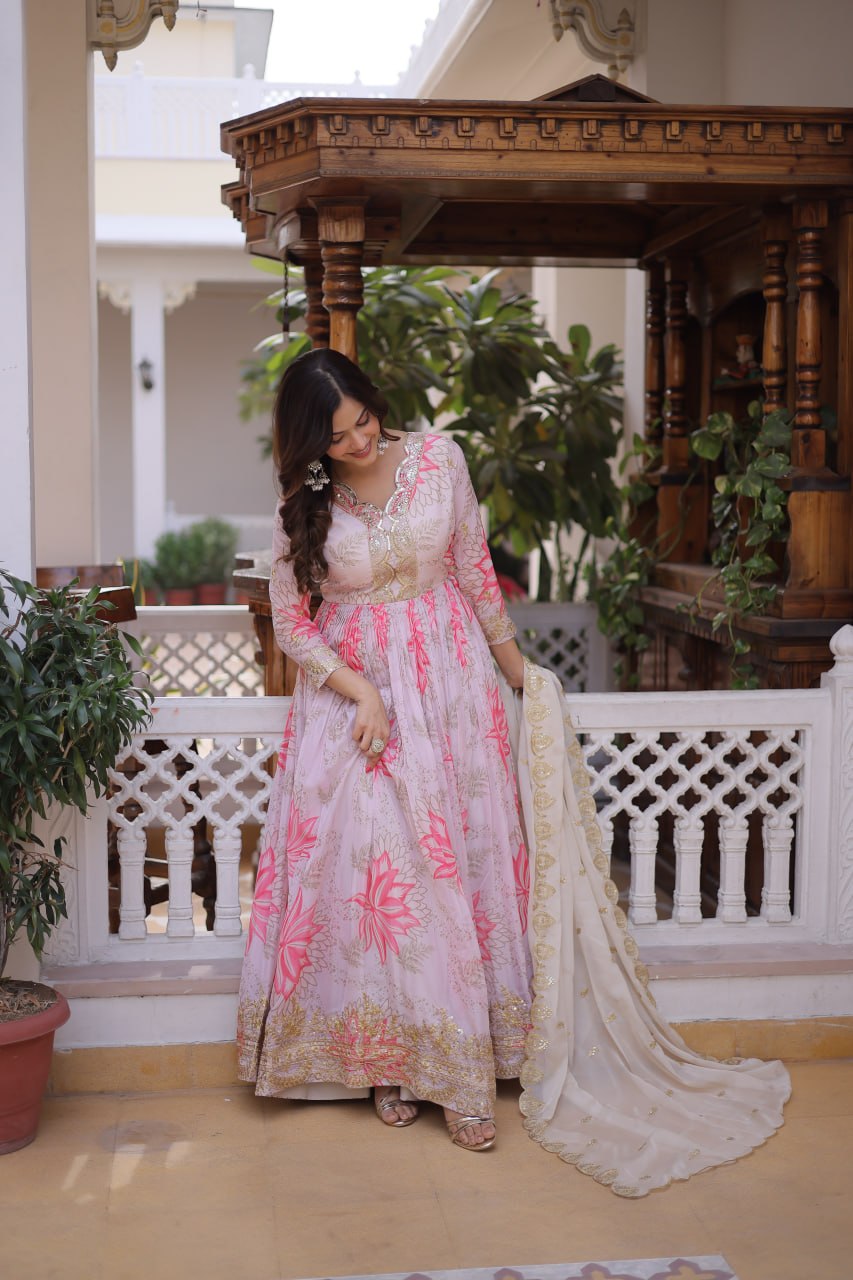 Printed Russian Silk Anarkali Gown