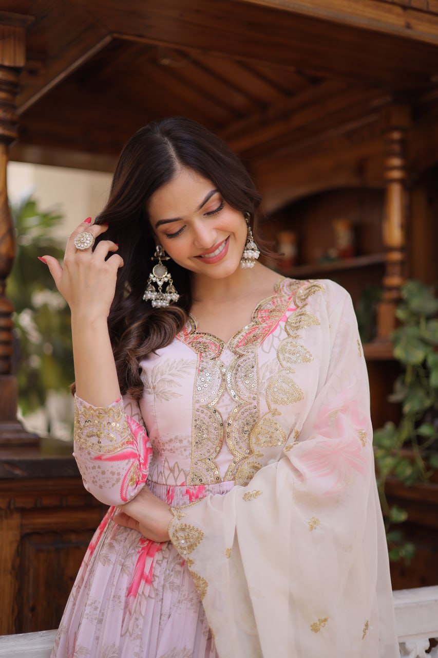 Printed Russian Silk Anarkali Gown