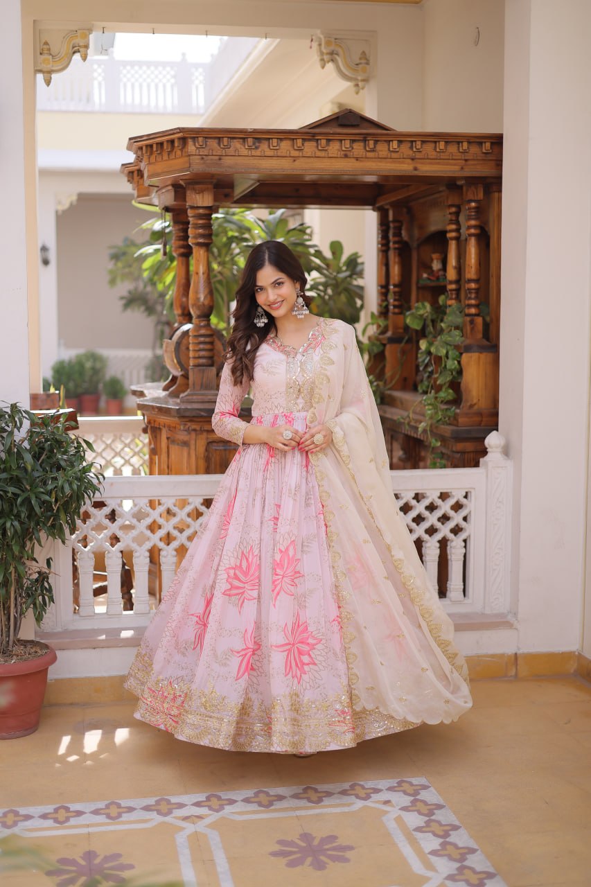 Printed Russian Silk Anarkali Gown