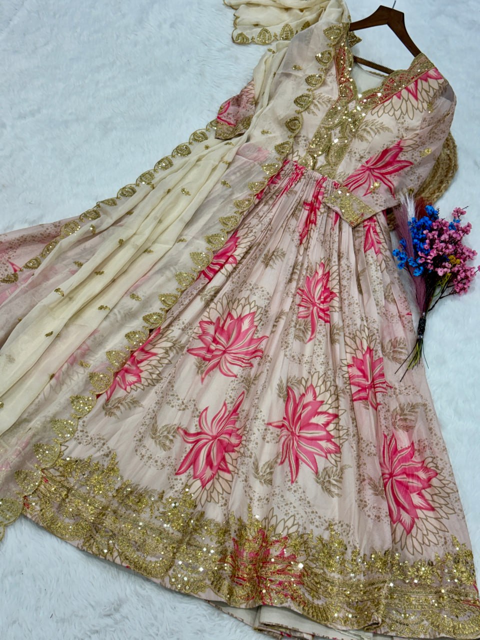 Printed Russian Silk Anarkali Gown