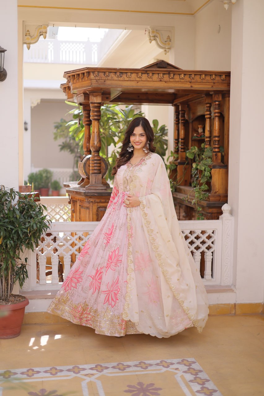 Printed Russian Silk Anarkali Gown