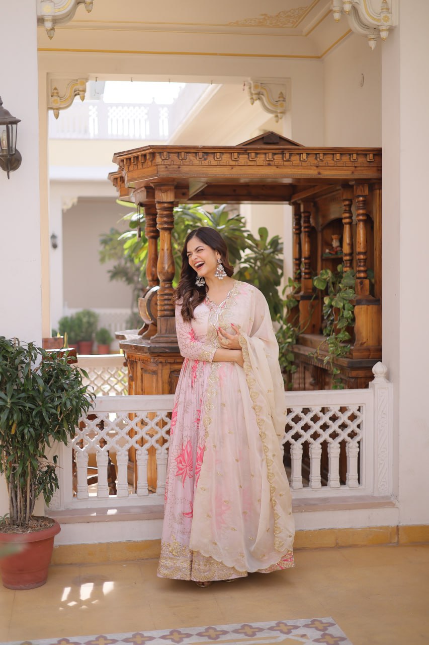 Printed Russian Silk Anarkali Gown