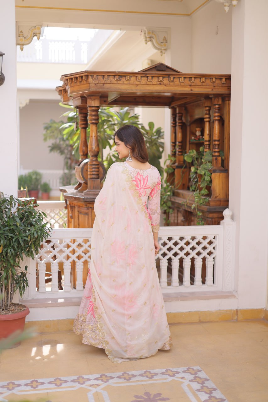 Printed Russian Silk Anarkali Gown