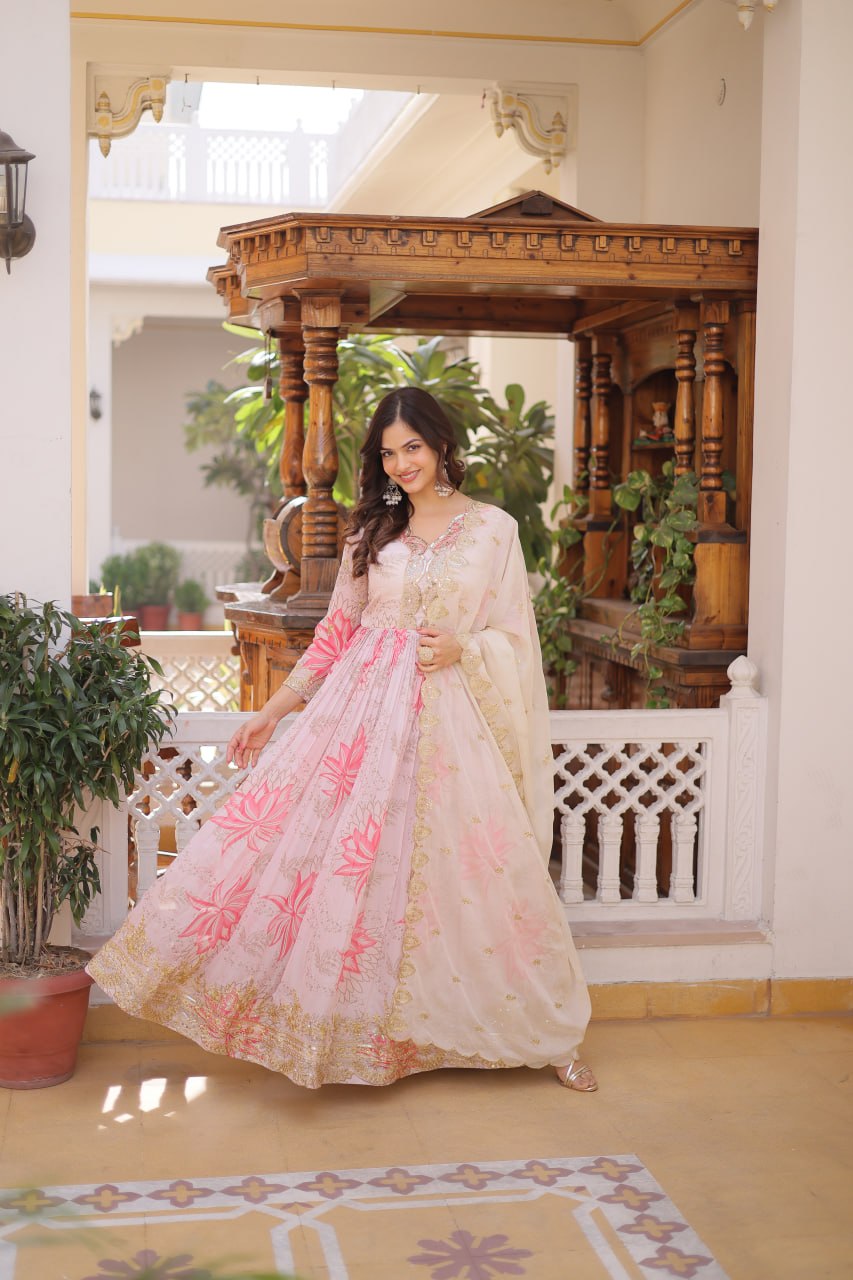 Printed Russian Silk Anarkali Gown