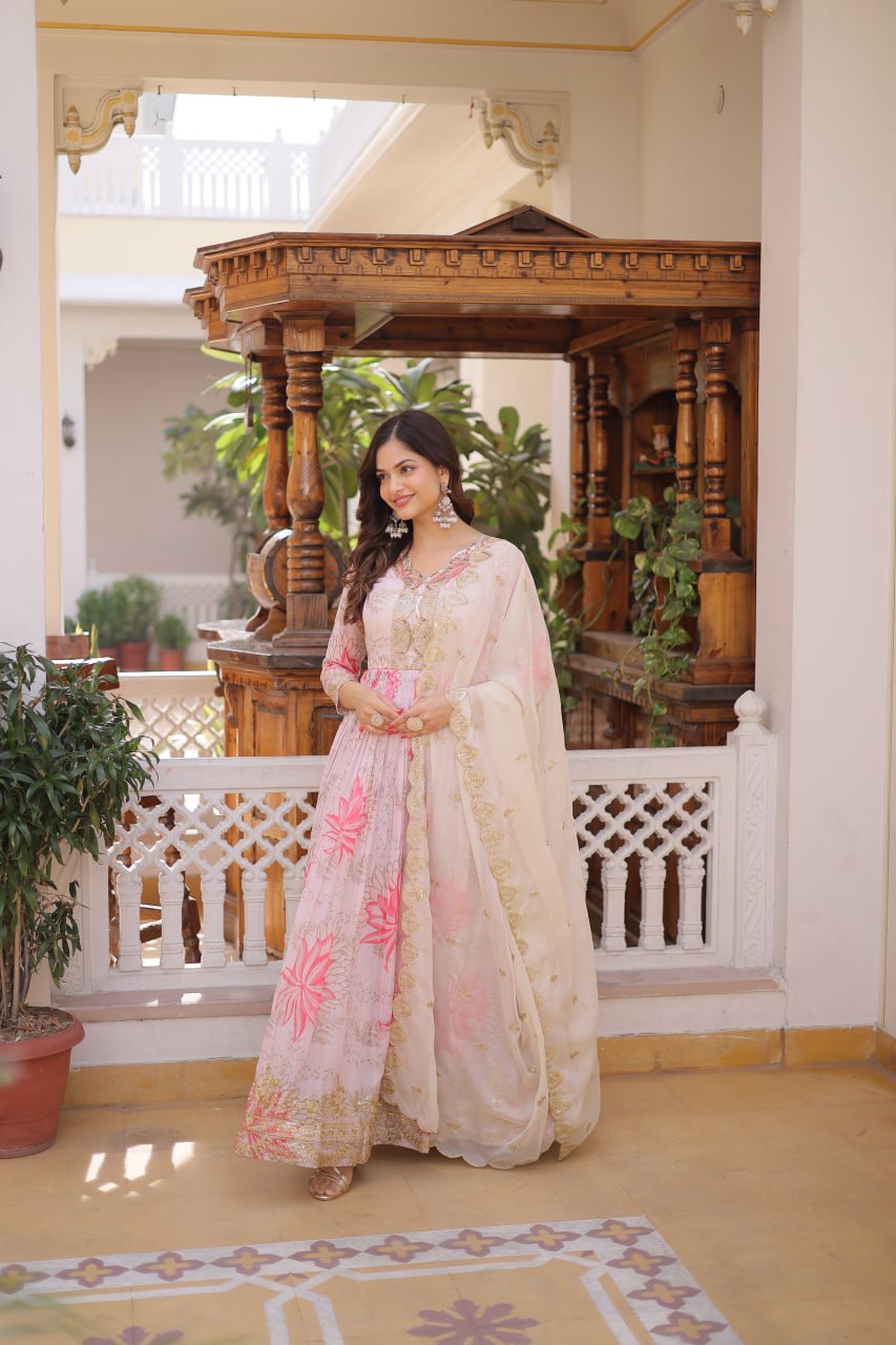 Printed Russian Silk Anarkali Gown