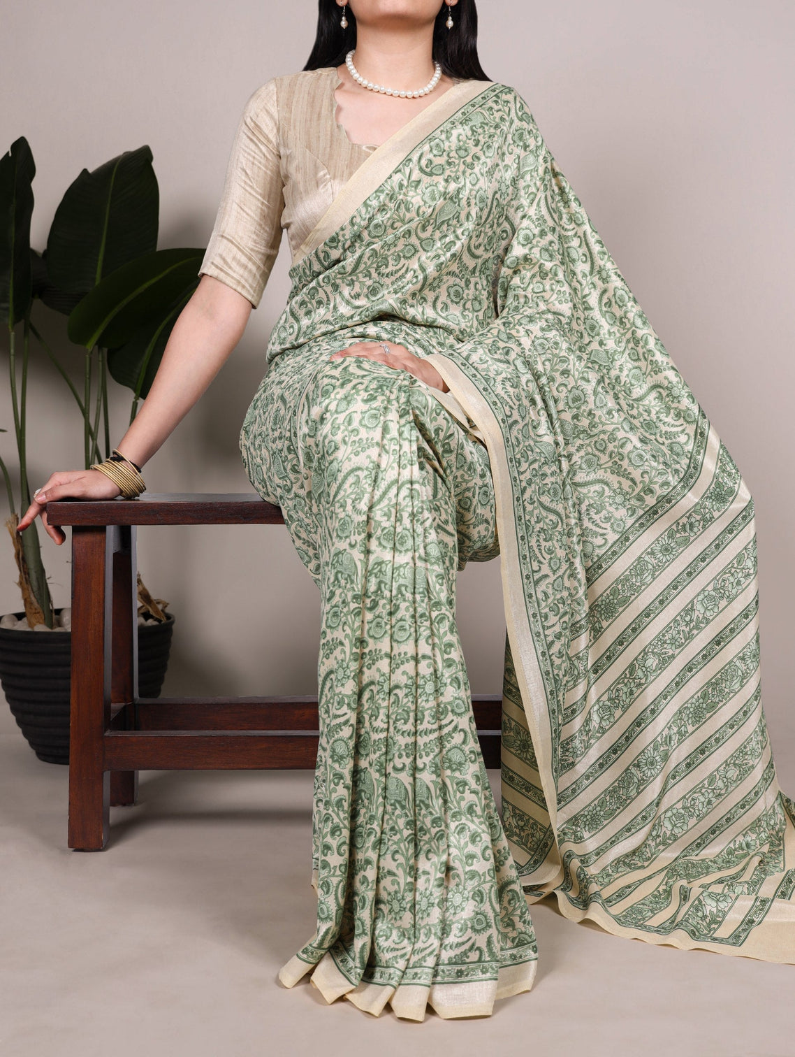 Printed Tasar Silk Saree with Matching Unstitched Blouse
