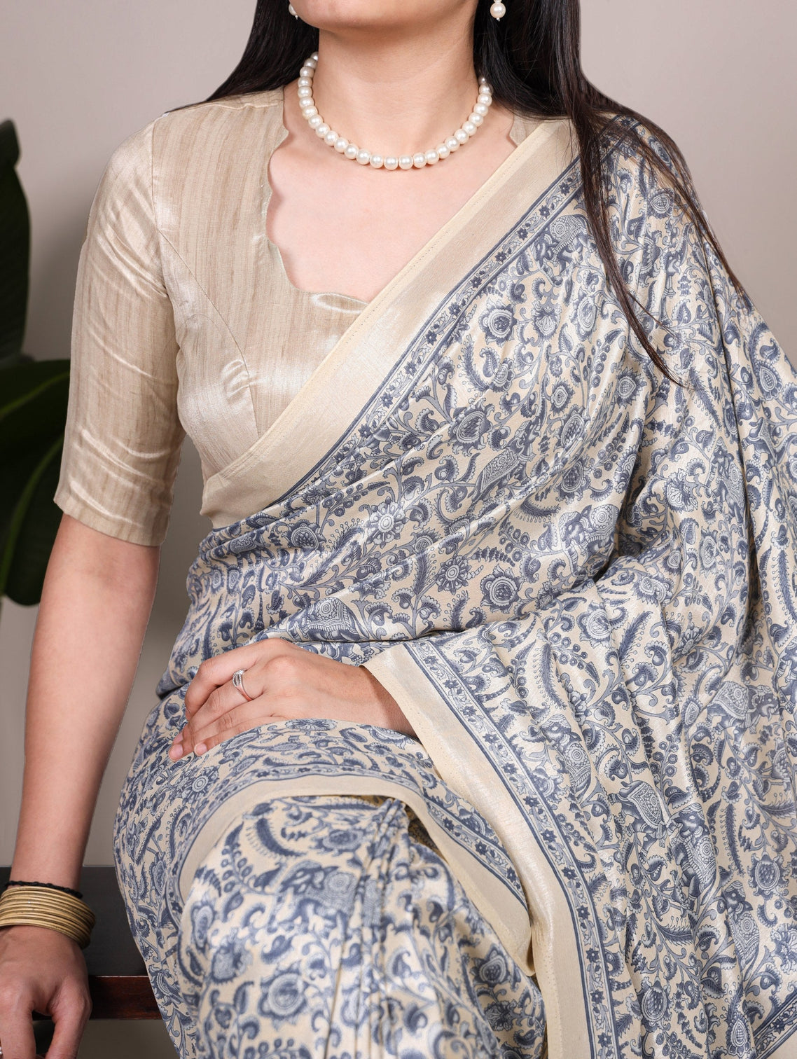 Printed Tasar Silk Saree with Matching Unstitched Blouse