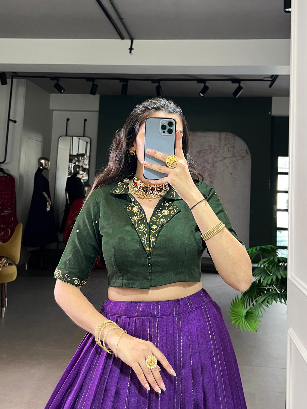 Radiant purple poly cotton lehenga choli with zari weaving handwork blouse