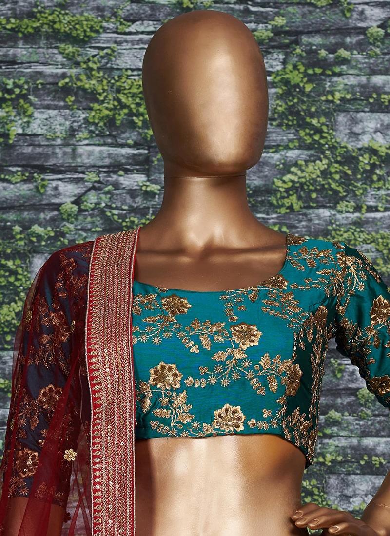 Pure Chennai Silk Yellow And Teal Green Lehenga Choli