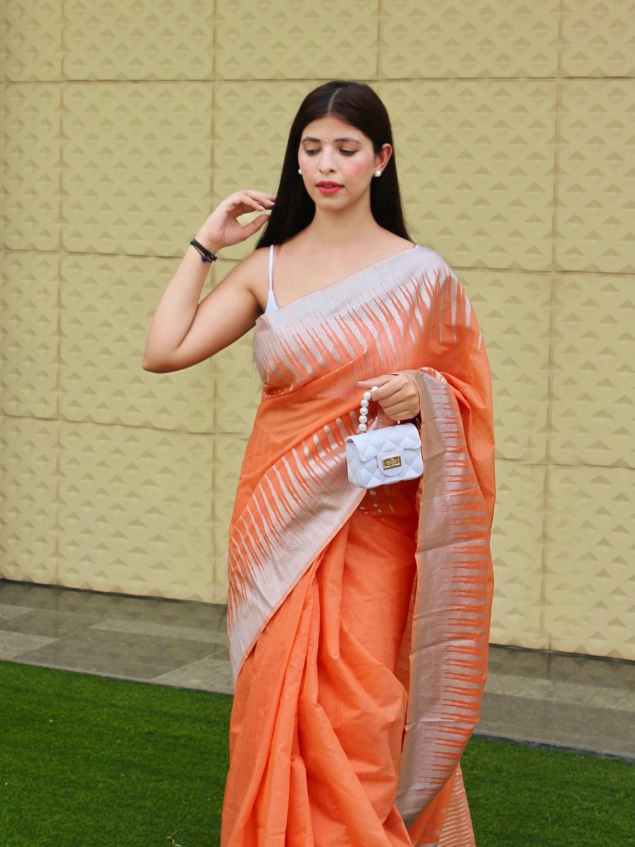 Peach Saree in Pure Cotton