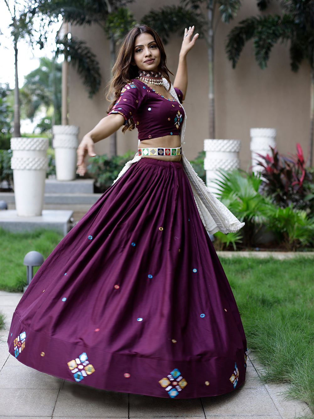Wine Color Original Mirror Handwork Cotton Lehenga Choli